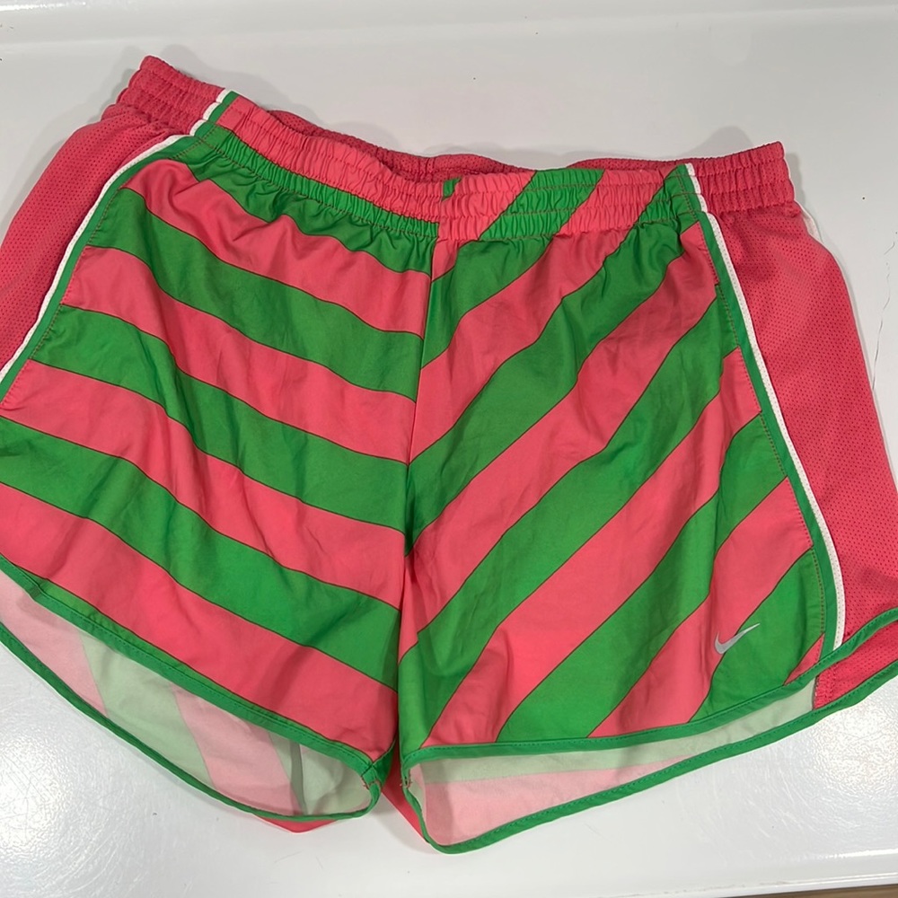 Nike Women’s Pink and Green Striped Running Shorts
